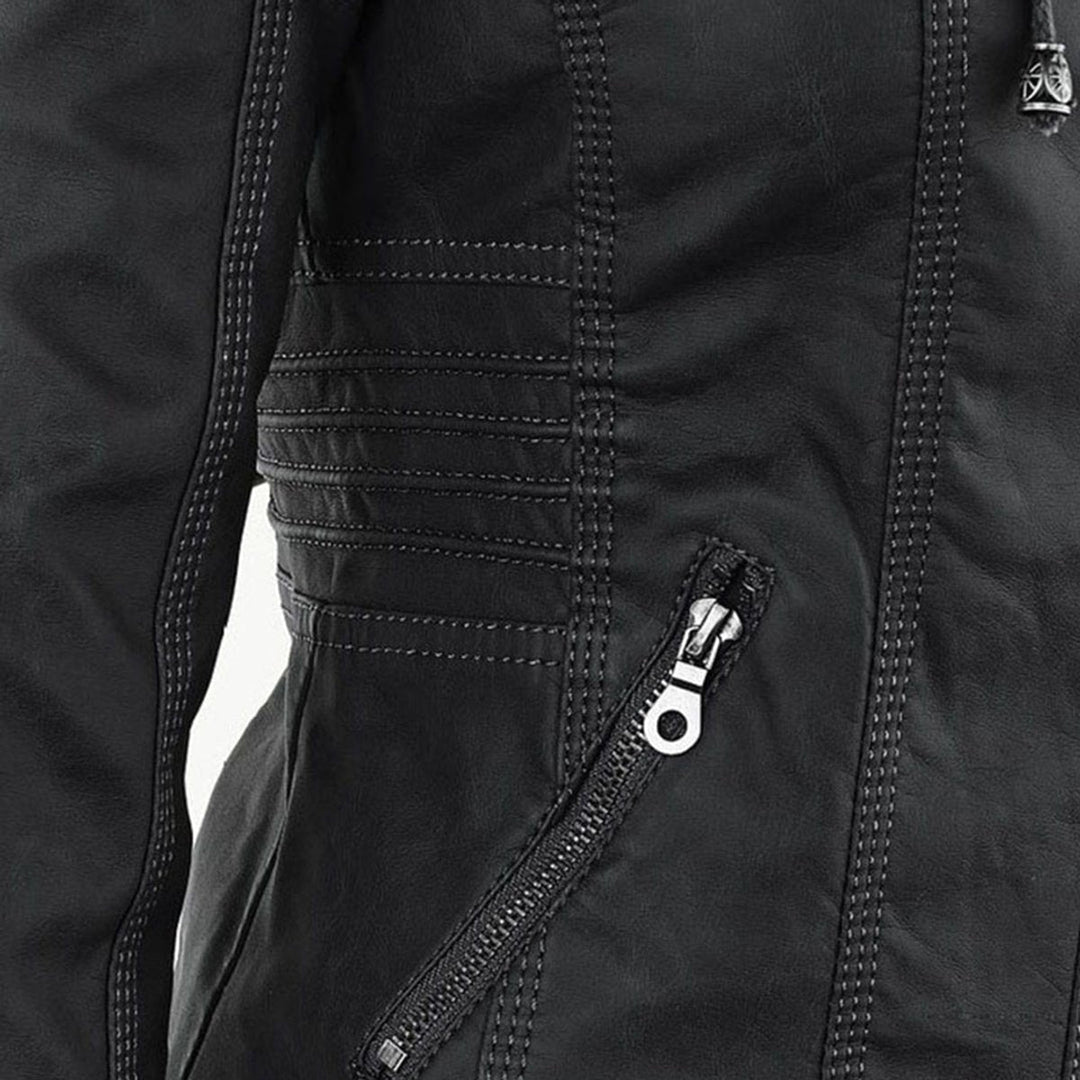 Charlotte | Women's Hooded Faux Leather Moto Coat Removable Hood