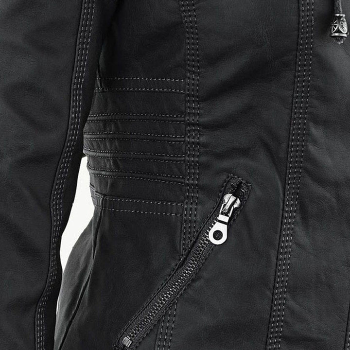 Charlotte | Women's Hooded Faux Leather Moto Coat Removable Hood