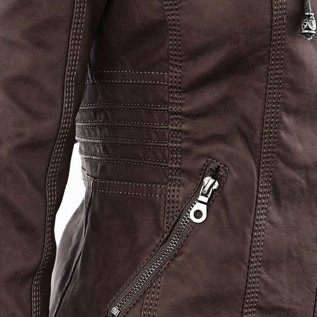 Charlotte | Women's Hooded Faux Leather Moto Coat Removable Hood