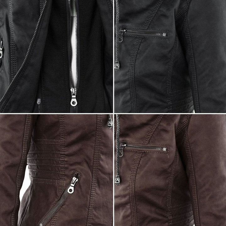Charlotte | Women's Hooded Faux Leather Moto Coat Removable Hood