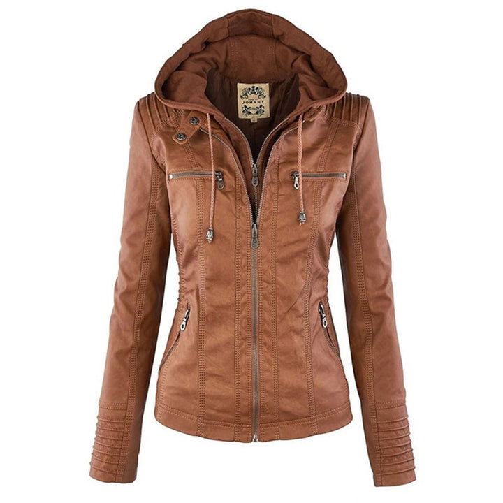 Charlotte | Women's Hooded Faux Leather Moto Coat Removable Hood