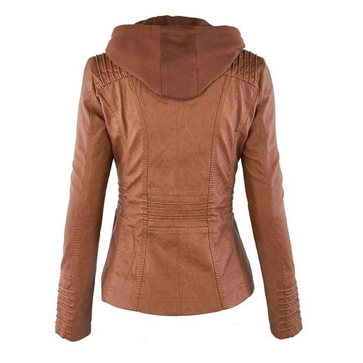 Charlotte | Women's Hooded Faux Leather Moto Coat Removable Hood