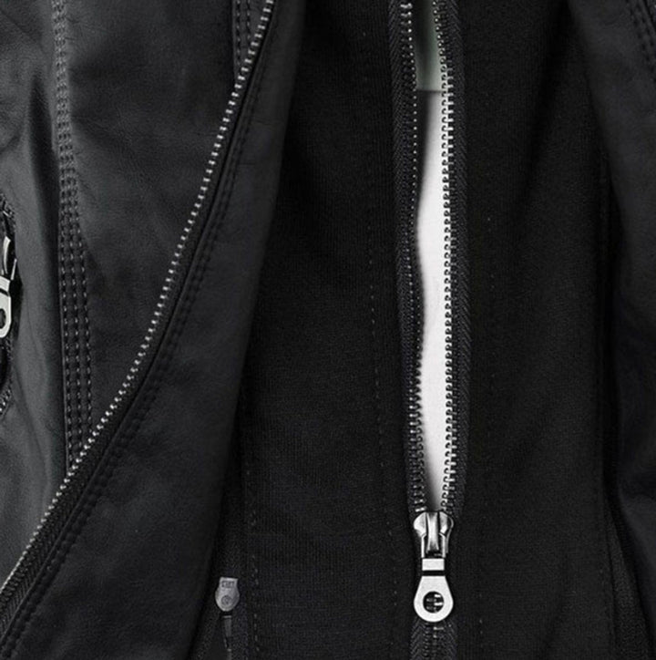 Victoria | Women's Hooded Faux Leather Moto Jacket Zip-Up