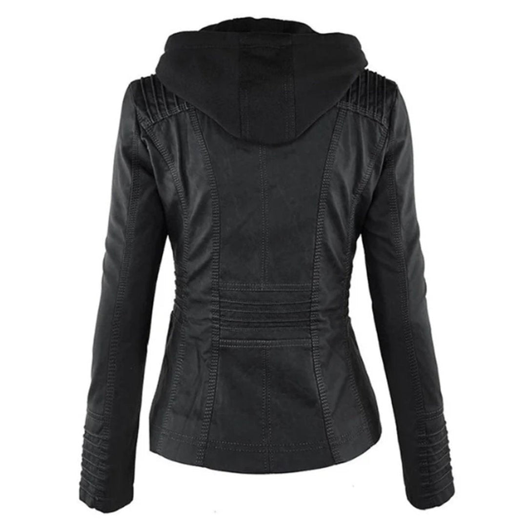 Victoria | Women's Hooded Faux Leather Moto Jacket Zip-Up