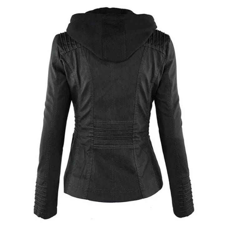 Victoria | Women's Hooded Faux Leather Moto Jacket Zip-Up