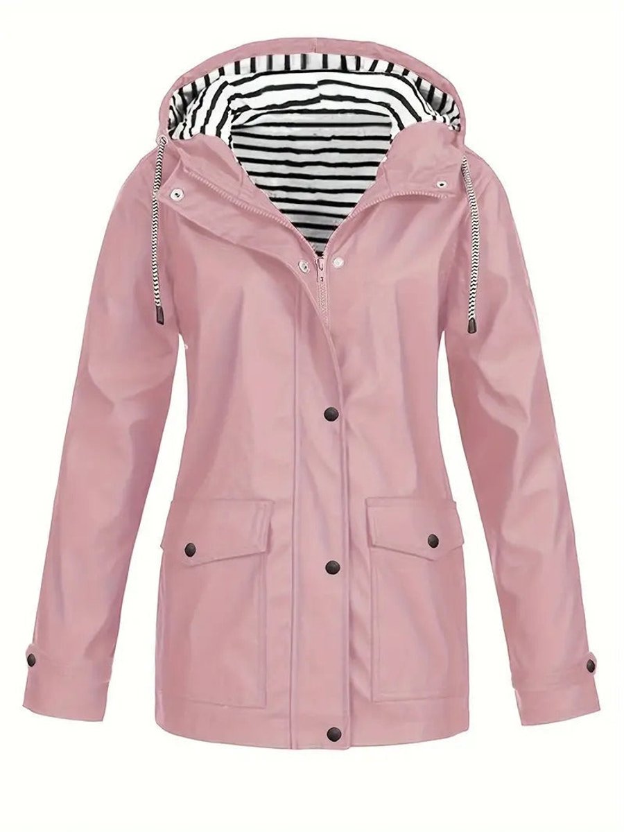 Eleanor | Women's Hooded Striped-Lined Zip-Up Waterproof Rain Coat