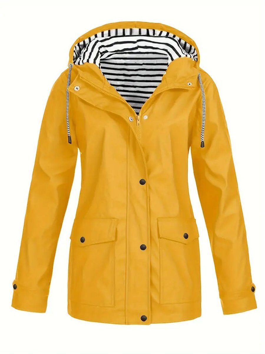 Eleanor | Women's Hooded Striped-Lined Zip-Up Waterproof Rain Coat