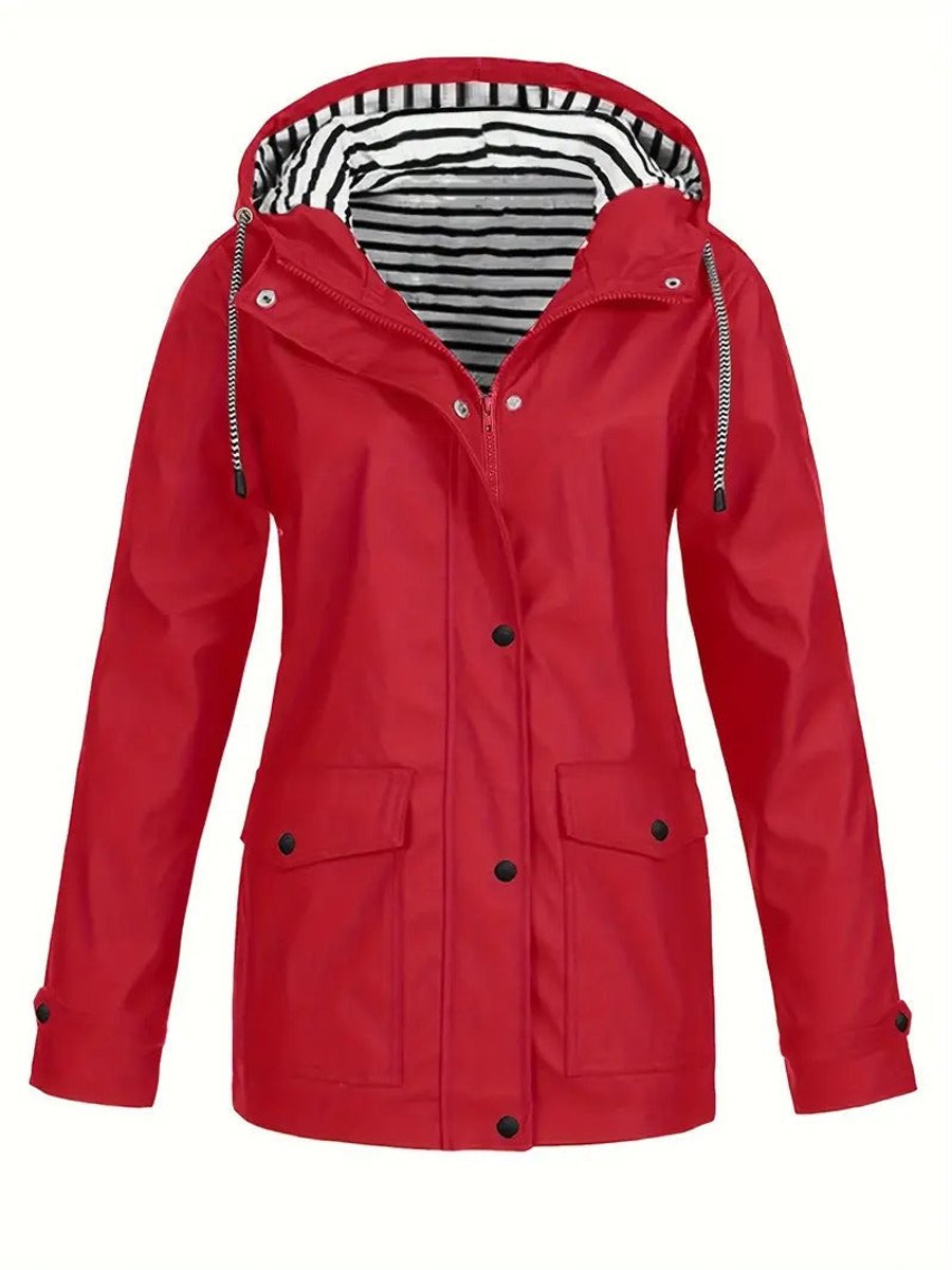 Eleanor | Women's Hooded Striped-Lined Zip-Up Waterproof Rain Coat