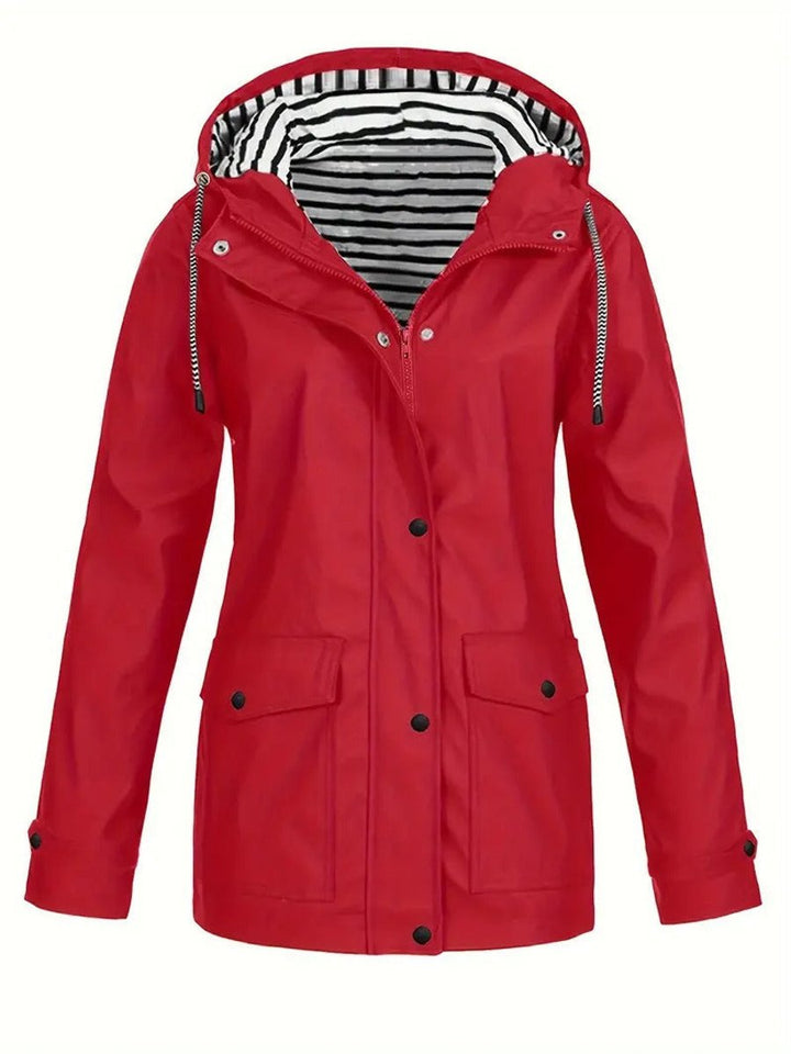 Eleanor | Women's Hooded Striped-Lined Zip-Up Waterproof Rain Coat