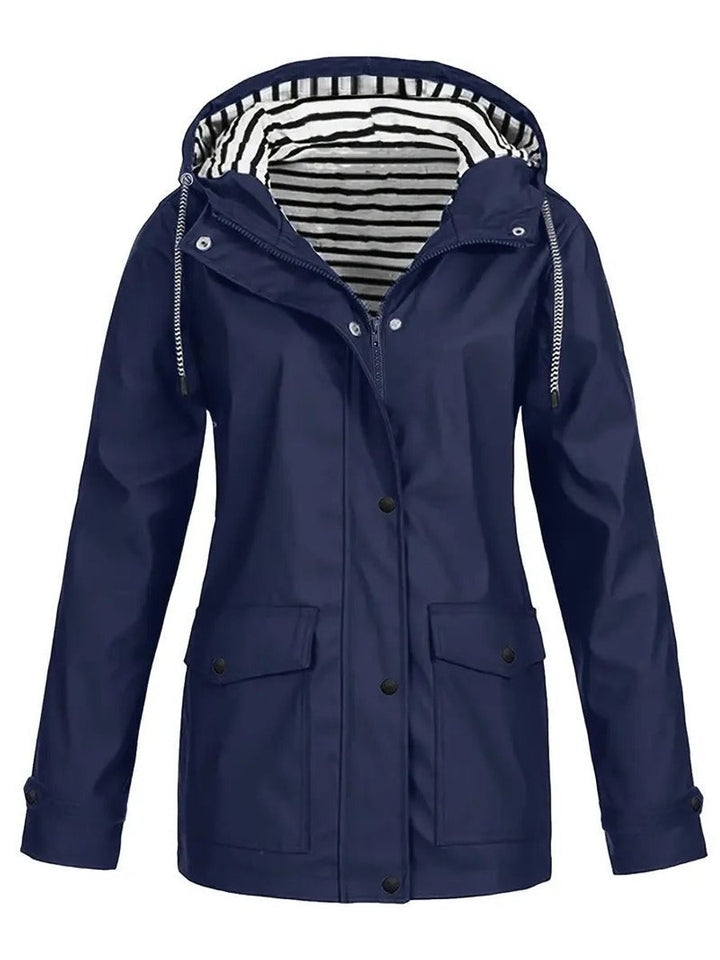 Eleanor | Women's Hooded Striped-Lined Zip-Up Waterproof Rain Coat