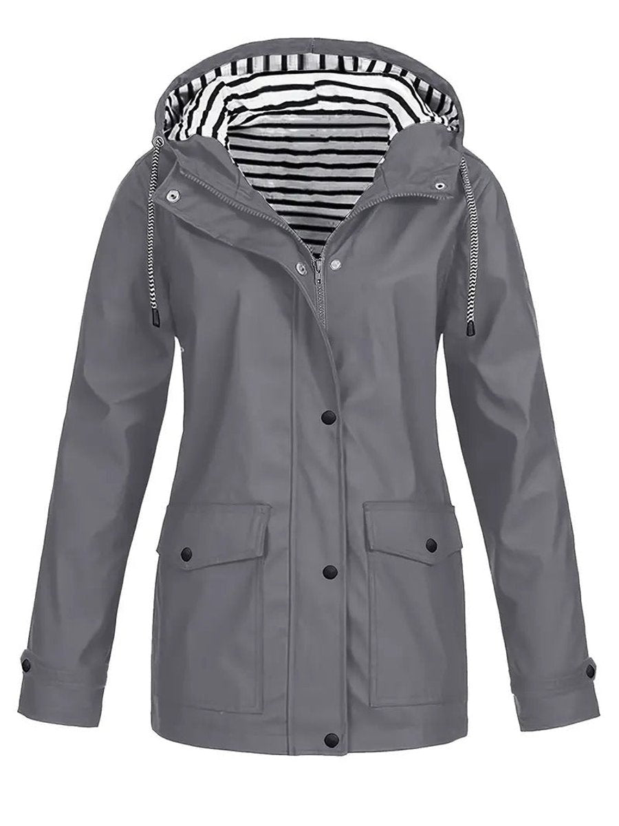 Eleanor | Women's Hooded Striped-Lined Zip-Up Waterproof Rain Coat