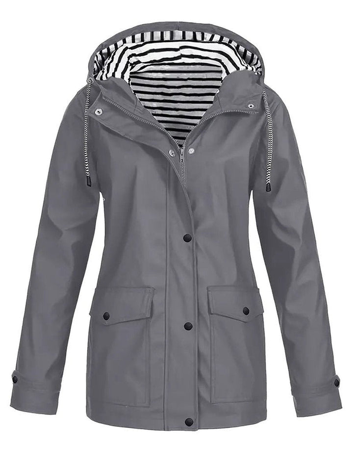 Eleanor | Women's Hooded Striped-Lined Zip-Up Waterproof Rain Coat