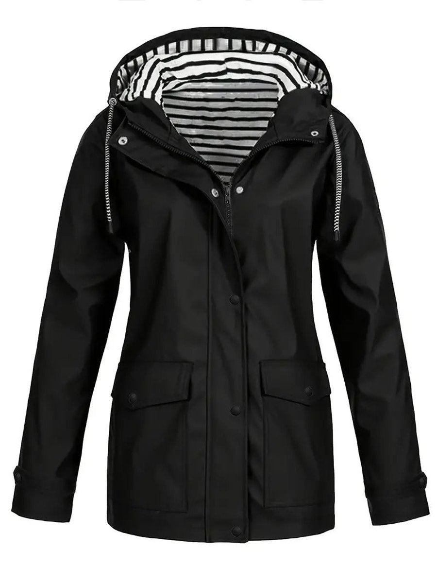 Eleanor | Women's Hooded Striped-Lined Zip-Up Waterproof Rain Coat
