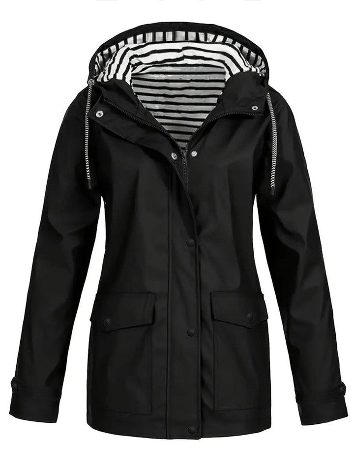 Eleanor | Women's Hooded Striped-Lined Zip-Up Waterproof Rain Coat