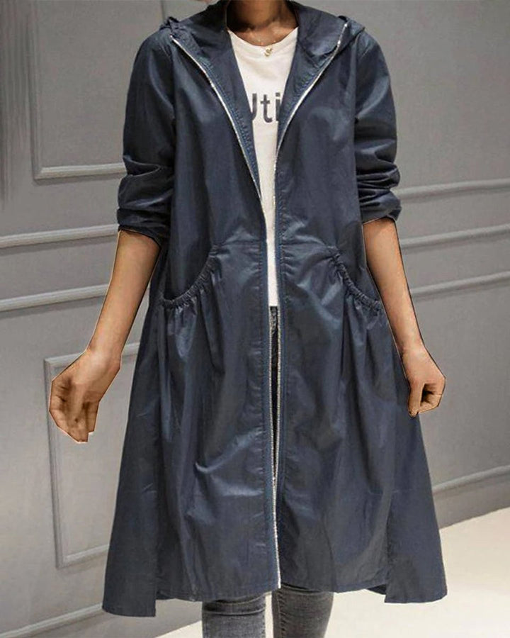 Layla | Women's Hooded Waterproof Long Trench Coat Zip-Up