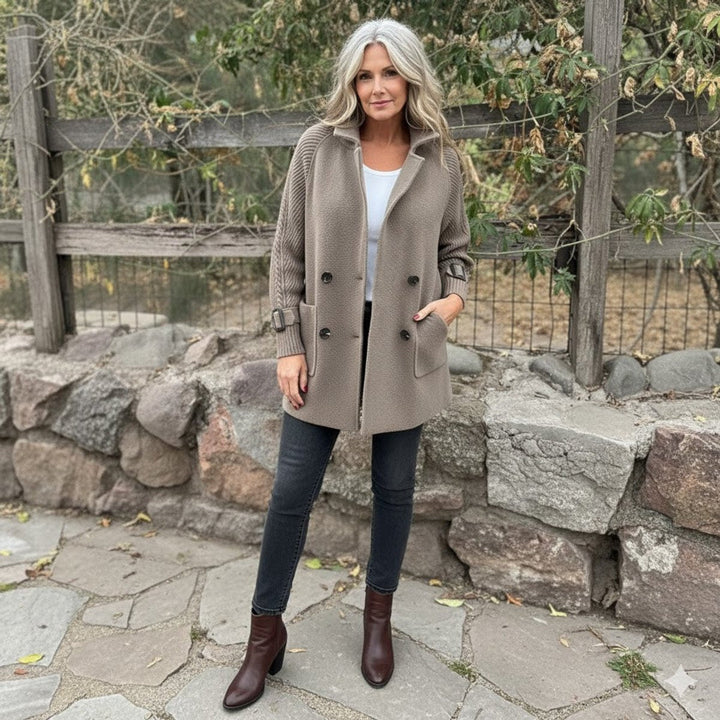 Olivia | Women's Jacket Double-Breasted Cable-Knit Sleeve Coat