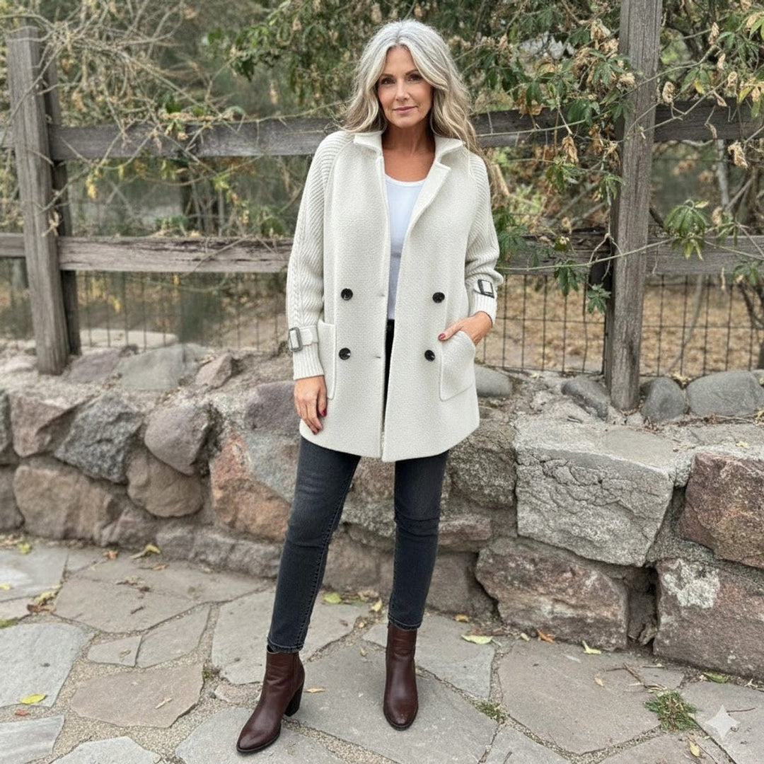 Olivia | Women's Jacket Double-Breasted Cable-Knit Sleeve Coat