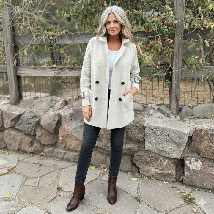 Olivia | Women's Jacket Double-Breasted Cable-Knit Sleeve Coat