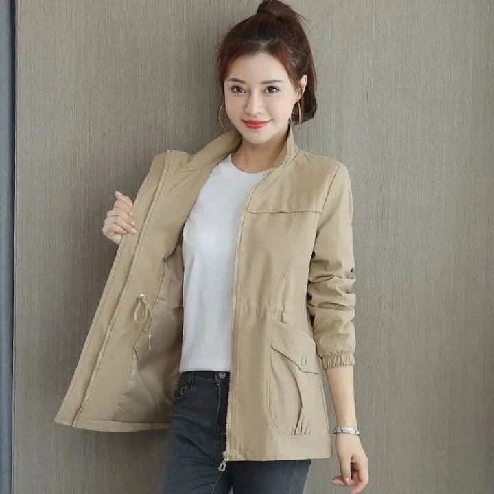 Eleanor | Women's Lightweight Zip-Up Short Bomber Jacket Drawstring Waist