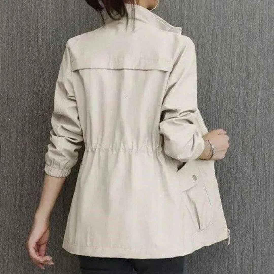 Eleanor | Women's Lightweight Zip-Up Short Bomber Jacket Drawstring Waist
