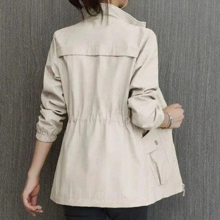 Eleanor | Women's Lightweight Zip-Up Short Bomber Jacket Drawstring Waist