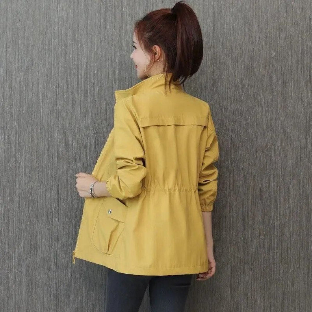 Eleanor | Women's Lightweight Zip-Up Short Bomber Jacket Drawstring Waist