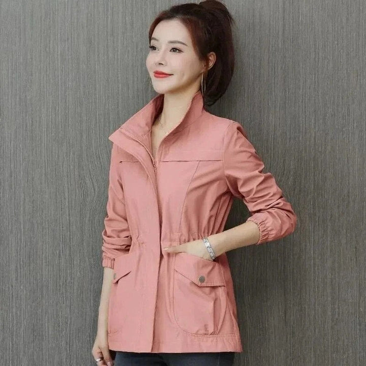 Eleanor | Women's Lightweight Zip-Up Short Bomber Jacket Drawstring Waist