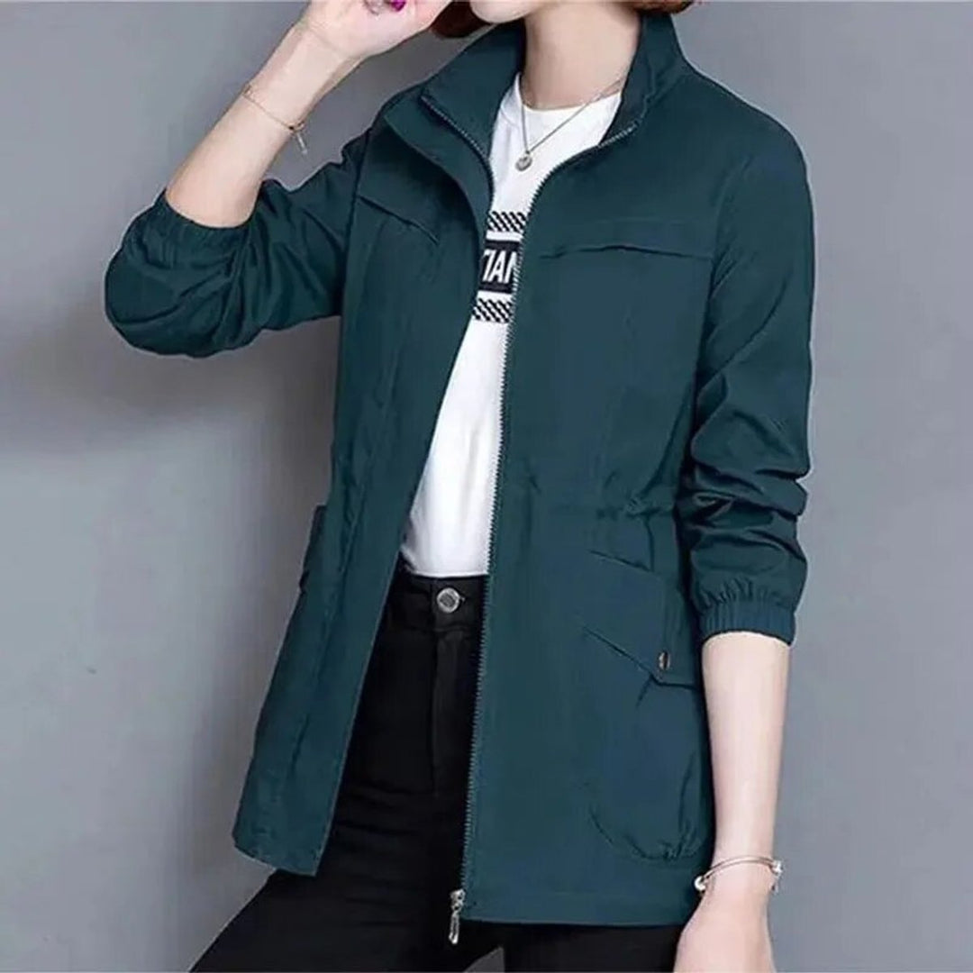 Eleanor | Women's Lightweight Zip-Up Short Bomber Jacket Drawstring Waist