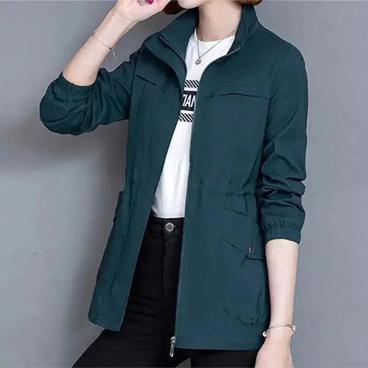 Eleanor | Women's Lightweight Zip-Up Short Bomber Jacket Drawstring Waist