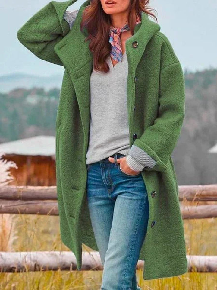 Victoria | Women's Long Hooded Button-Front Fleece Coat