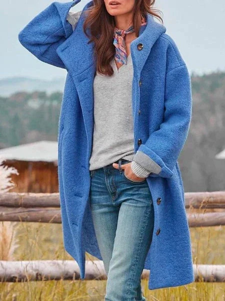 Victoria | Women's Long Hooded Button-Front Fleece Coat