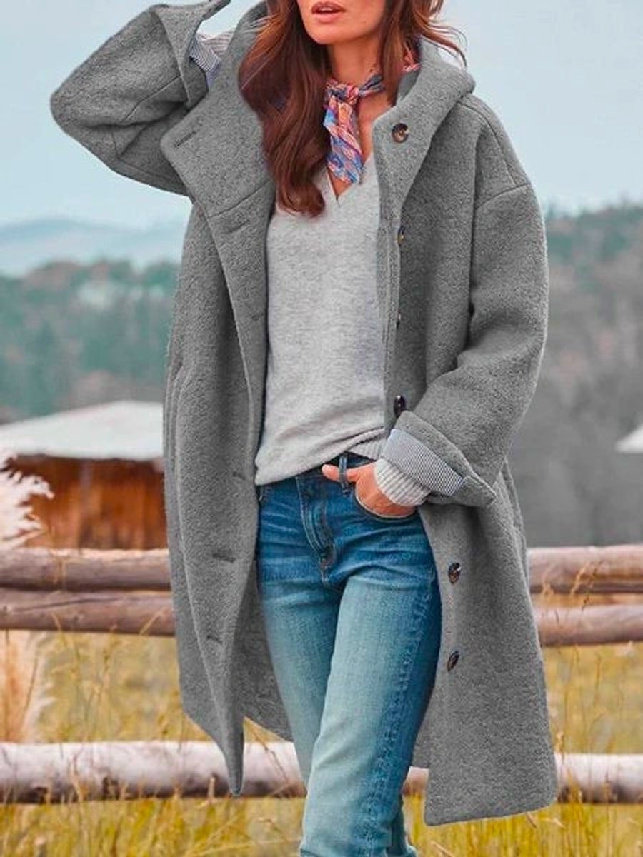 Victoria | Women's Long Hooded Button-Front Fleece Coat
