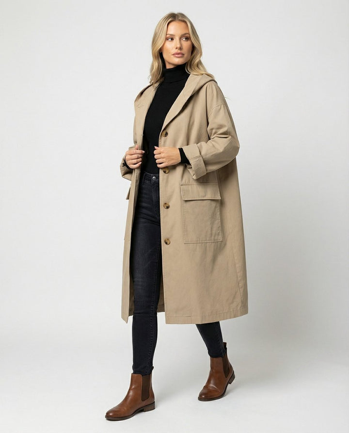 Olivia | Women's Long Waterproof Hooded Trench Coat