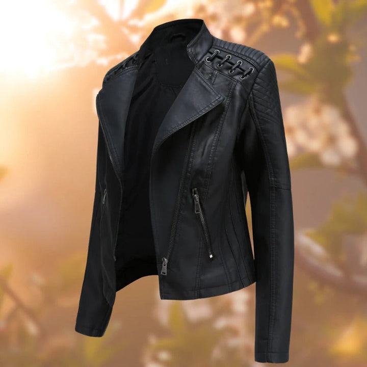 Amelia | Women's Moto-Style Zip-Up Faux Leather Biker Jacket