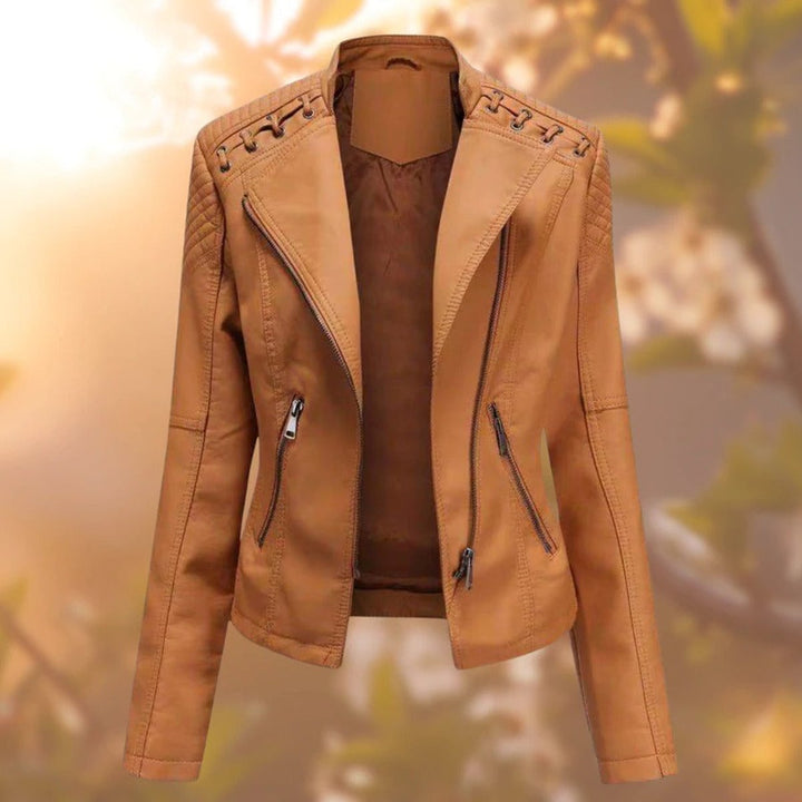 Amelia | Women's Moto-Style Zip-Up Faux Leather Biker Jacket
