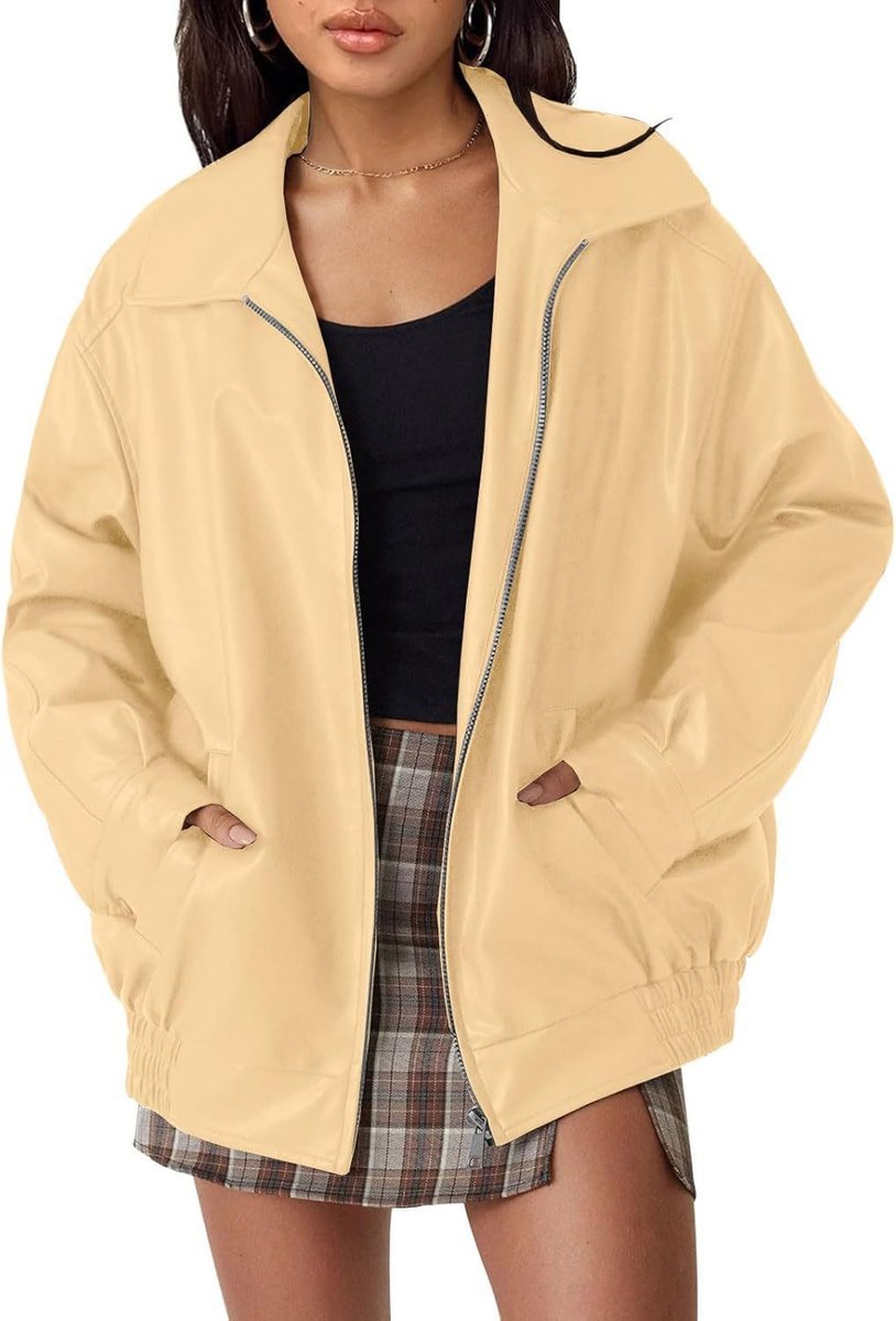 Madison | Women's Oversized Faux Leather Bomber Jacket Zip-Up