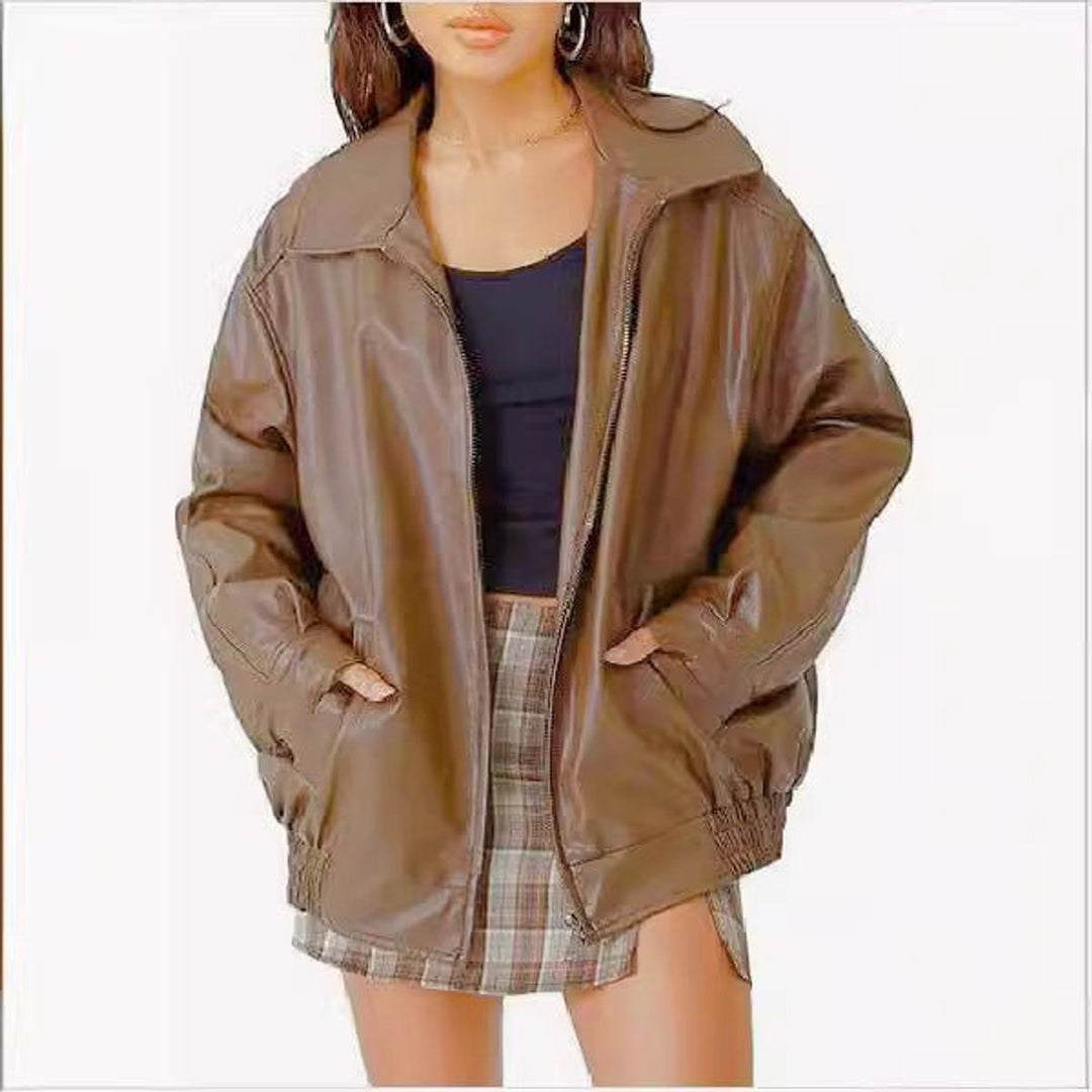 Madison | Women's Oversized Faux Leather Bomber Jacket Zip-Up