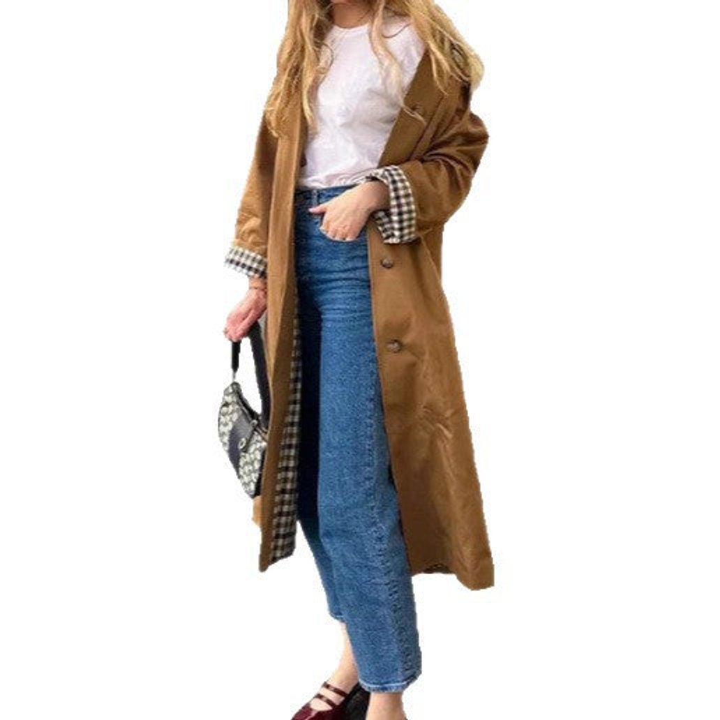 Sophia | Women's Oversized Plaid-Lined Long Trench Coat