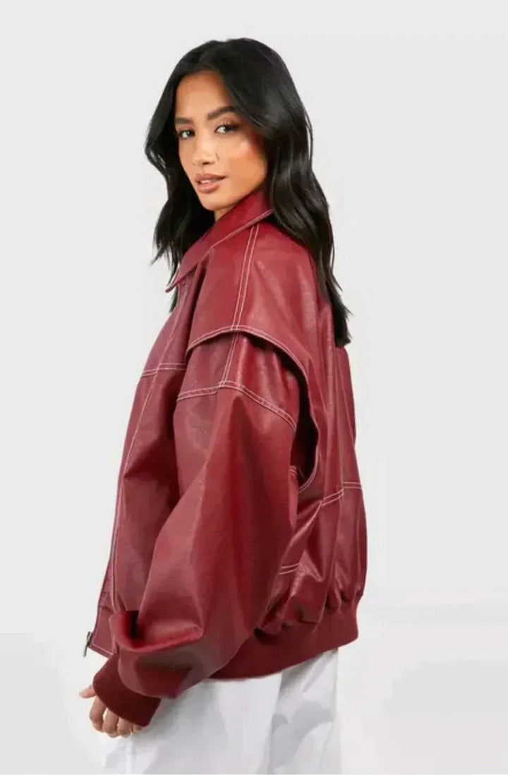 Camila | Women's Oversized Quilted Jacket Contrast Stitch Bomber