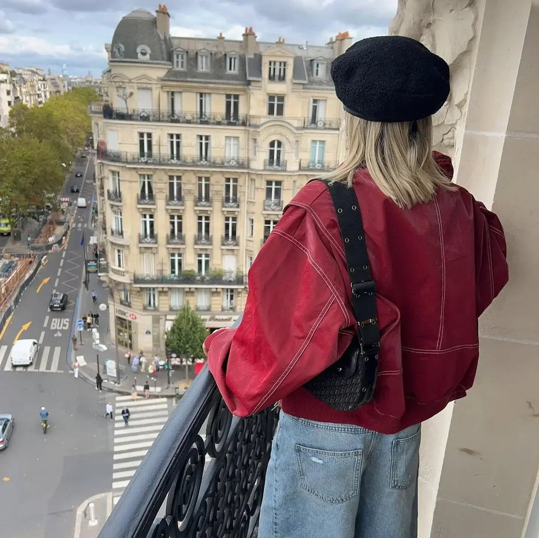 Camila | Women's Oversized Quilted Jacket Contrast Stitch Bomber