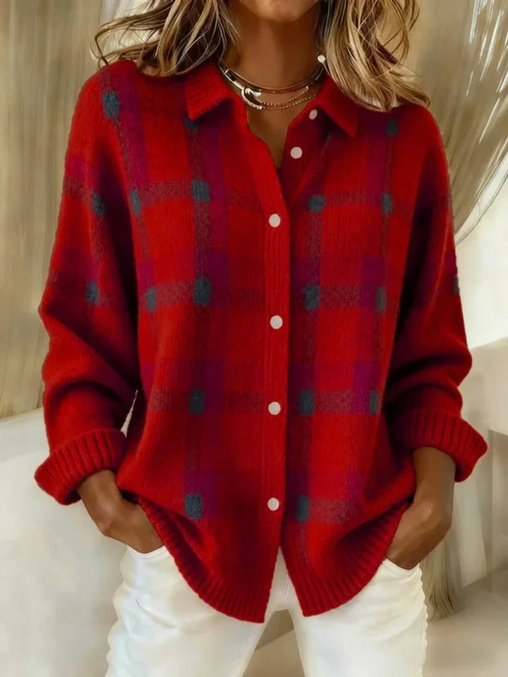 Evelyn | Women's Plaid Knit Button-Up Oversized Jacket Cardigan
