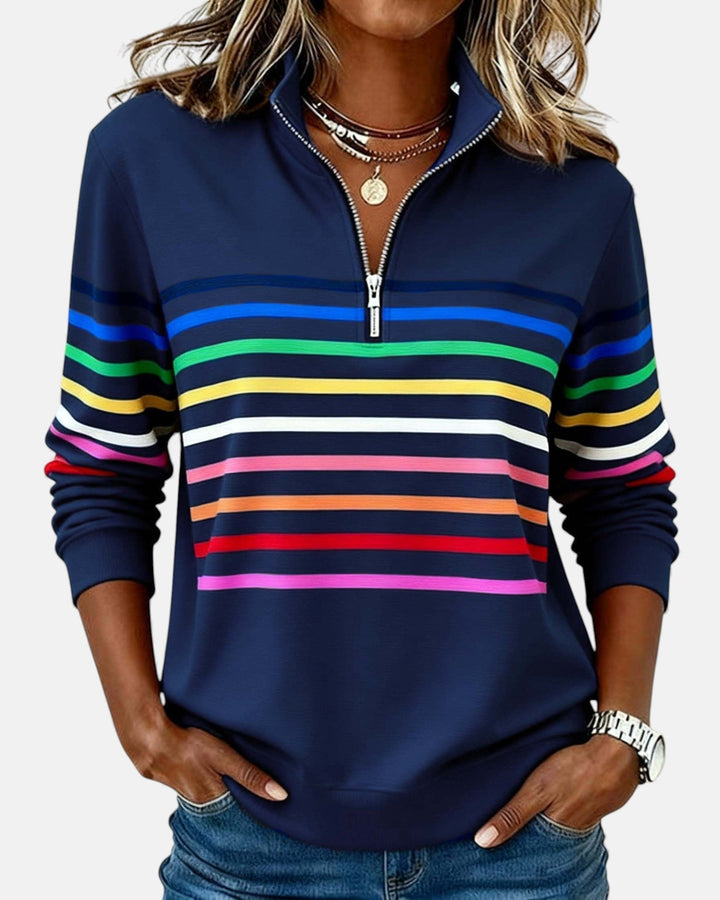 Jeanette – Rainbow Striped Zip-Neck Sweatshirt