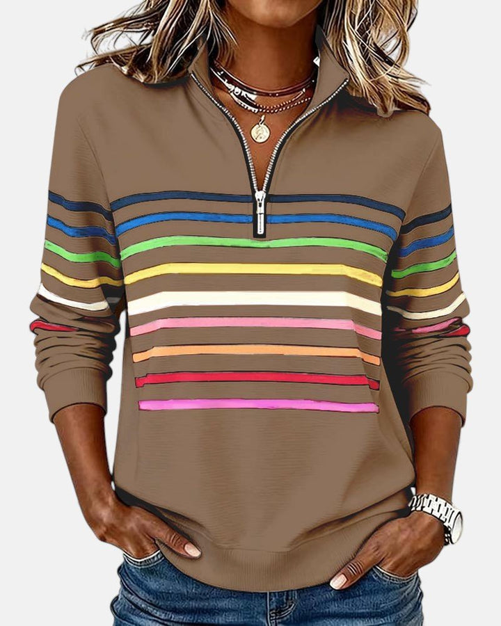 Jeanette – Rainbow Striped Zip-Neck Sweatshirt