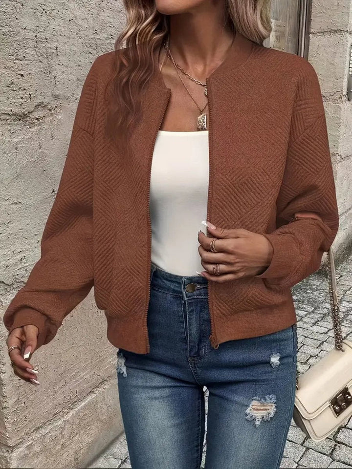Emma | Women's Quilted Zip-Up Bomber Jacket Textured Cropped