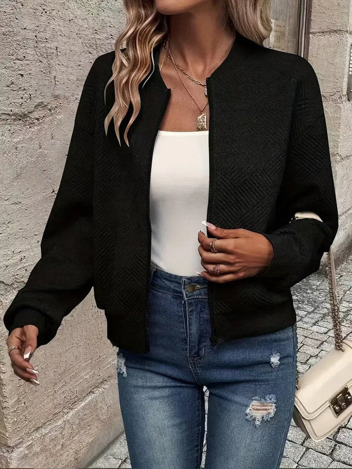 Emma | Women's Quilted Zip-Up Bomber Jacket Textured Cropped