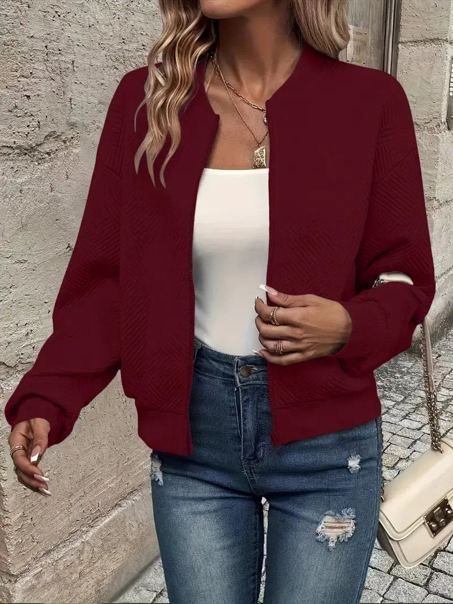 Emma | Women's Quilted Zip-Up Bomber Jacket Textured Cropped