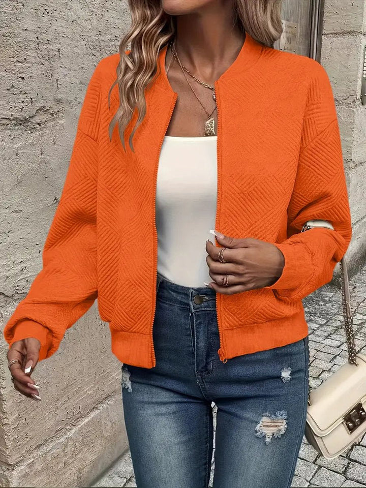 Emma | Women's Quilted Zip-Up Bomber Jacket Textured Cropped