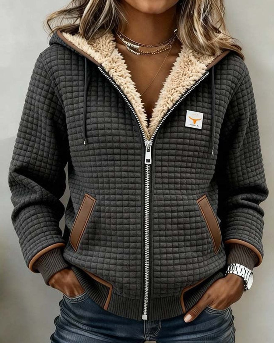 BETH | Sherpa-lined quilted zip-up hooded jacket - Gray