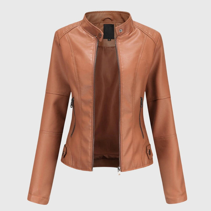Mia | Women's Slim-Fit Faux Leather Moto Coat Stand-Collar Zip-Up Jacket