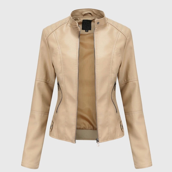 Mia | Women's Slim-Fit Faux Leather Moto Coat Stand-Collar Zip-Up Jacket